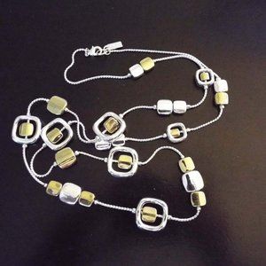 LIZ & CO ELISABETH CLAIBORNE GOLD AND SILVER SQUARES 33" LONG NECKLACE 40A